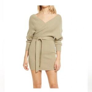 Lulu's Olive Knit Wrap Dress